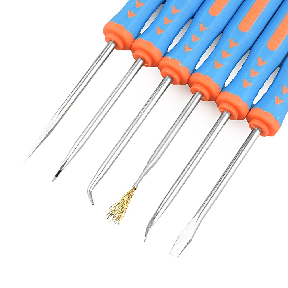 Toolour 6 stk/sæt loddehjælp præcision elektroniske komponenter svejsning slibning rengøring reparation værktøjssæt montering arbejdshåndværktøj