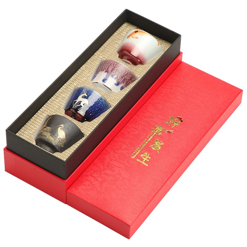 Taza de cerámica horneada hecha a mano de estilo japonés, conjunto de taza maestra Personal, taza de gran tamaño, caja de , tazas de té, 4 Uds.