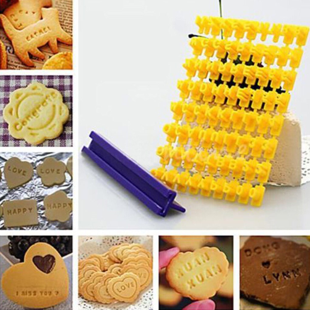 Alfabet nummer bogstav bageform 3d småkage kiks stempel prægemaskine udstikker kage fondant gør-det-selv-forme gul udskærer fondant form