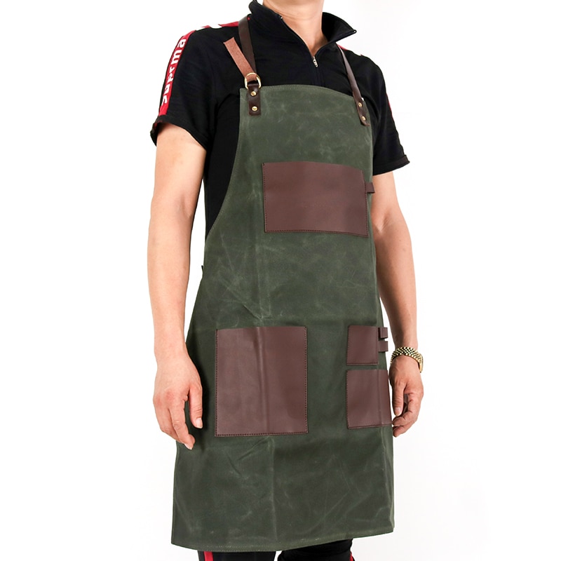 Weeyi vintage grøn vokset lærreds grillforklæder til kvinde mænd unisex forklæder til køkken madlavning bagning bbq kaffebar arbejdsforklæde