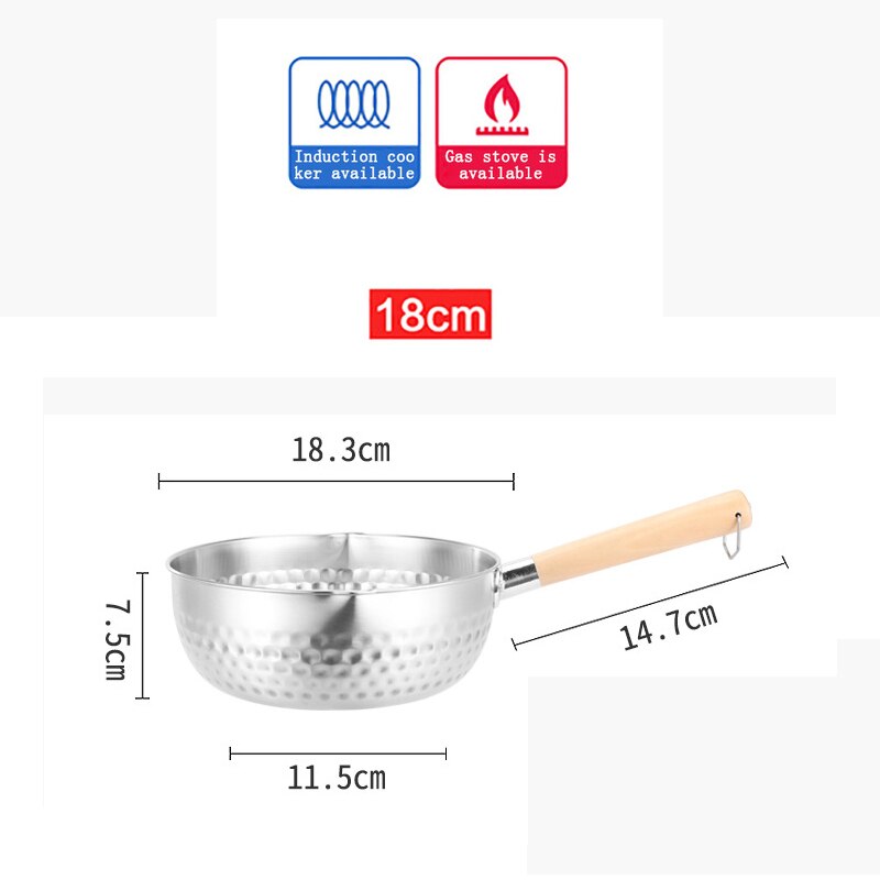 Japanse stijl Sneeuw Pan non-stick Rvs Melk Pot Thuis Melk Pot Dikke Keuken Boter Instant noedels Soeppan: 18 cm wooden handle