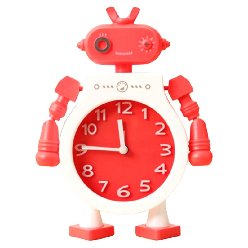 Reloj despertador para dormitorio, Robot con movimiento de brazo articulado, decoración de dibujos animados, para niños, regreso a la escuela: sky blue