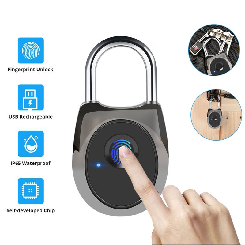Usb Smart Oplaadbare Keyless Vingerafdruk Deurslot Waterdicht Anti-Diefstal Draagbare Fechadura Digitale Lock Voor Deur Bagage