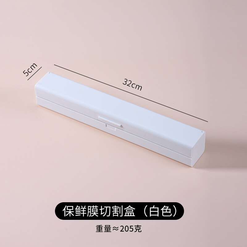 Magnetic Cling Wrap Dispenser Roll Case Plastic Wrap Dispenser Cutter Preservative Film Box Kitchen Accessories: white