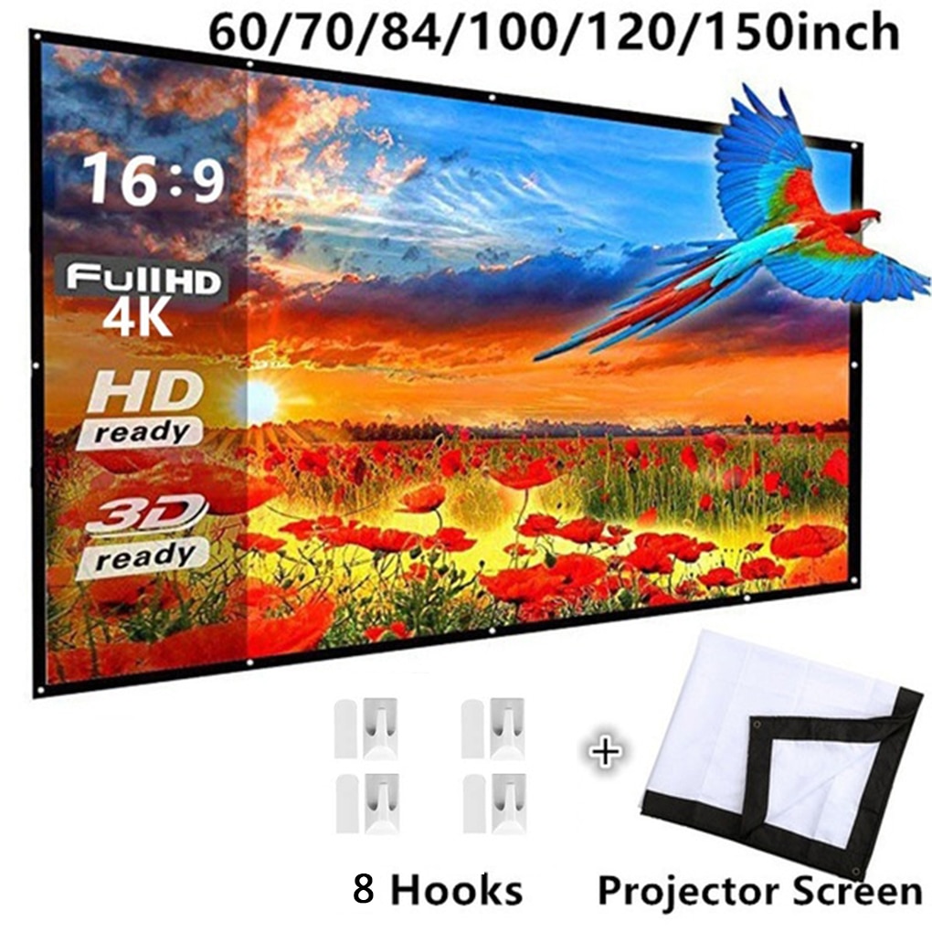 Foldbar 16:9 projektor 60 70 84 100 120 tommer hvid udendørs projektionsskærm tv hjemmeprojektor skærm