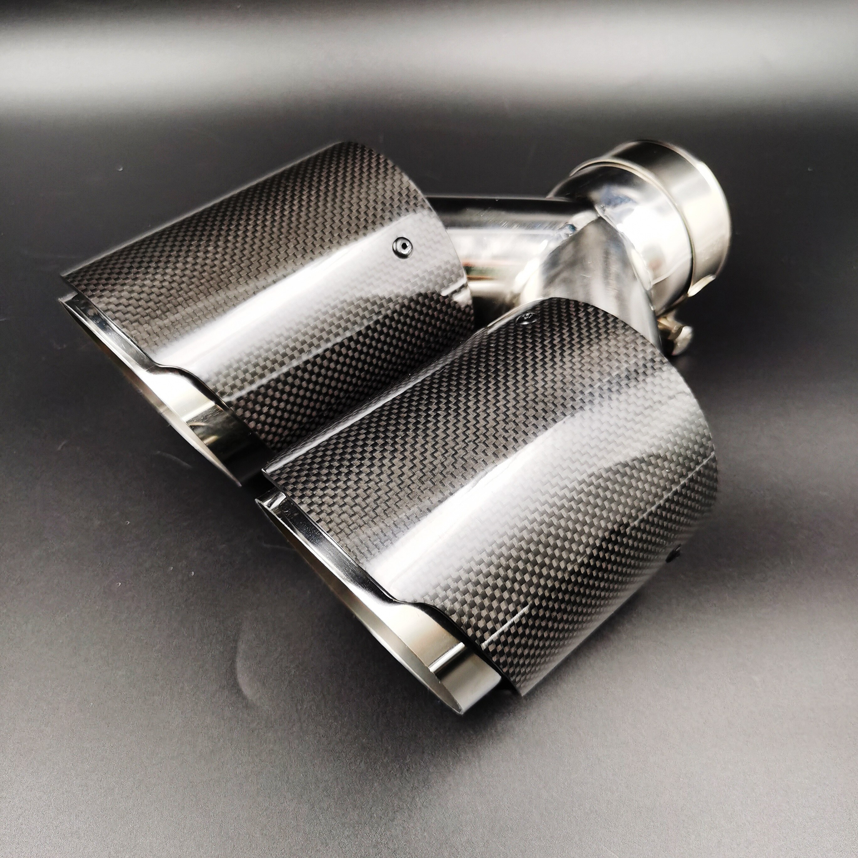 1PCS Y Style Universal Dual Glossy Carbon Fiber Exhaust Tip Muffler For Any Cars exhaust pipe For Akrapovic