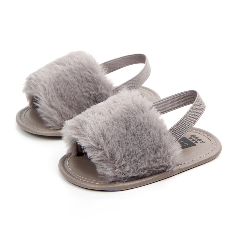 Sandaler for jenter sommer baby sko nyfødt pu plysj baby jente sandaler hjemme sandaler bomull myk bunn baby jente sko: Mørk grå / 13-18 måneder