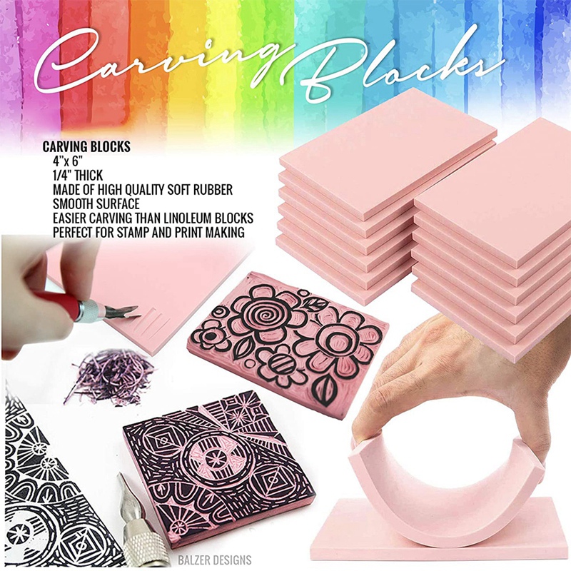 Rubber Block Stamp Carving Blocks Stamp Making Kit With Cutter Tools Carving Rubber Stamps For Printmaking, Print(5-Pcs)