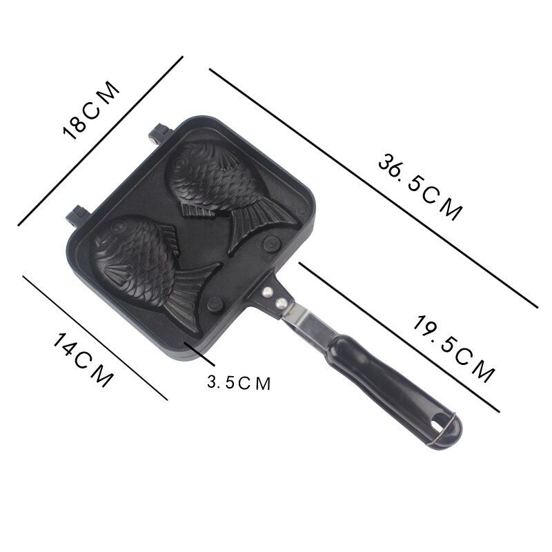 Taiyaki dobbel fiskeformet dessert vaffelkakeform japansk panne stekepanne ​2 brett for matlaging av ciklider 36.5 cm