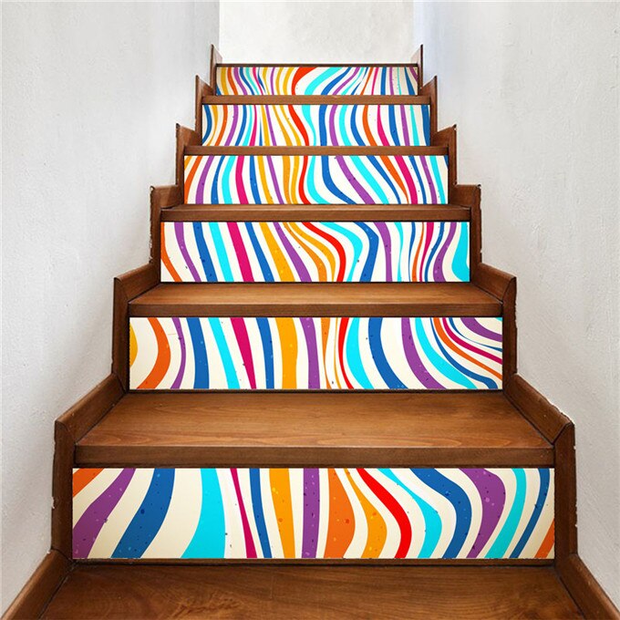 Kolorowe geometryczne grafiki naklejki na schody kreatywne Dom Sztuka schody ścienne na wystrój korytarza samoprzylepne płyta winylowa schody naklejka: LT007 / 100x18cmx13pcs