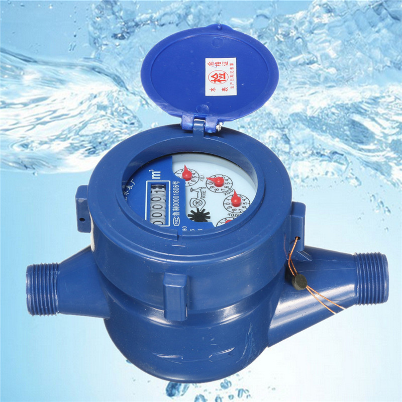 Tuin watermeter-set, 15 mm 1/2 inch aansluiting koudwater waterklok koudwatermeter met armaturen en beschermende afdekking, tapkraanmeter voor tuin en huishouden