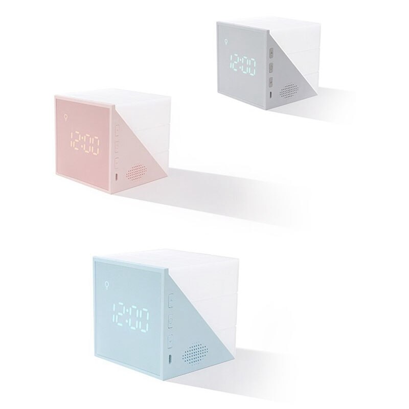Wekker, draagbare mini led wekkerlamp ,7 kleuren nachtlampje, groot digitaal led-display met dimmer