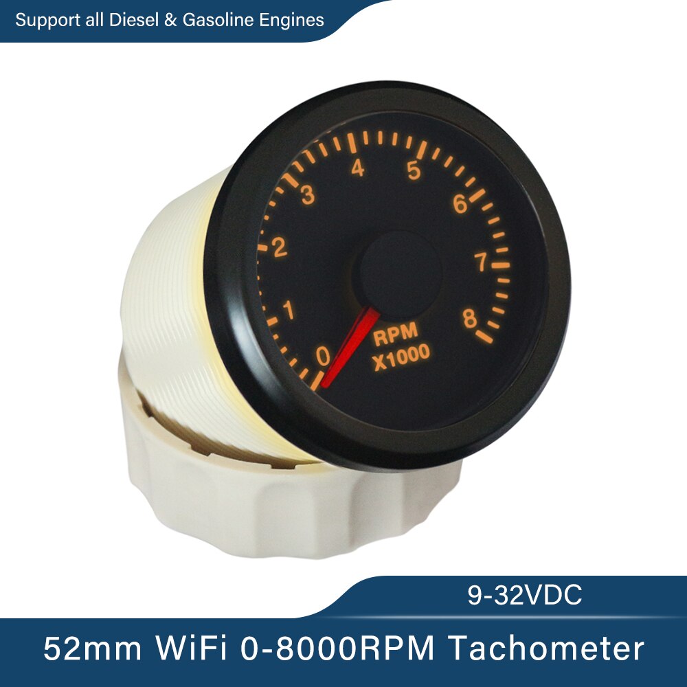 52mm WiFi Tachometer 4000 RPM 8000 RPM Programmable Gauge Adjustable for Generator Car Boat Diesel Gasoline Engine Speed 12/24V