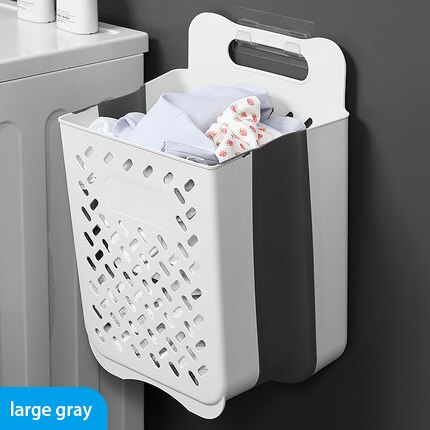 Large Capacity Laundry Basket Bathroom Wall Mounted Clothes Storage Basket Household Foldable Pants Jacket Storage Bag: Large Gray Basket