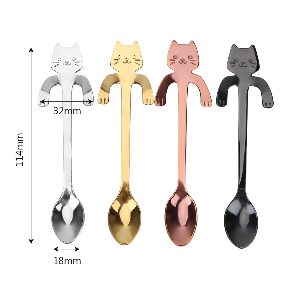 Mini Stainless Steel Tea Coffee Spoon Cute Cat Teaspoons For Bar Party Tableware Ice Cream Dessert Spoons Drinking Tools