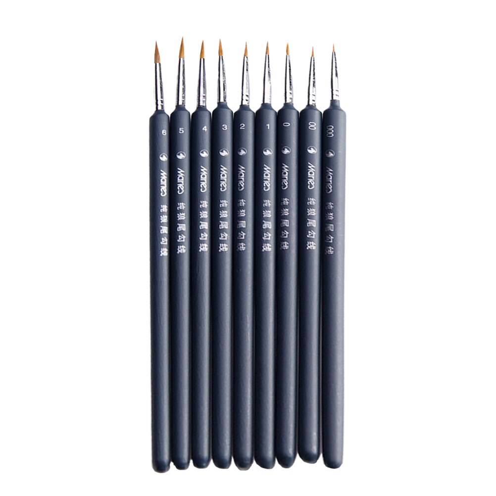 9Pcs Professionele Haak Lijn Fijne Wolf Fijne Tip Detail Art Kwast Set Fijne Detaillering Schilderij Tekening Olie Art verf Levert: 9pcs