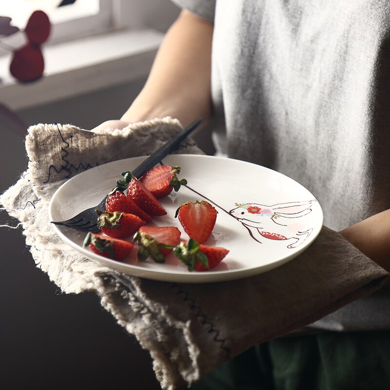 Noolim 1pc 8 tommer keramisk middagstallerken kanin dyr middagsretter pasta bøf desserttallerkener fint benporcelæn køkkengrej