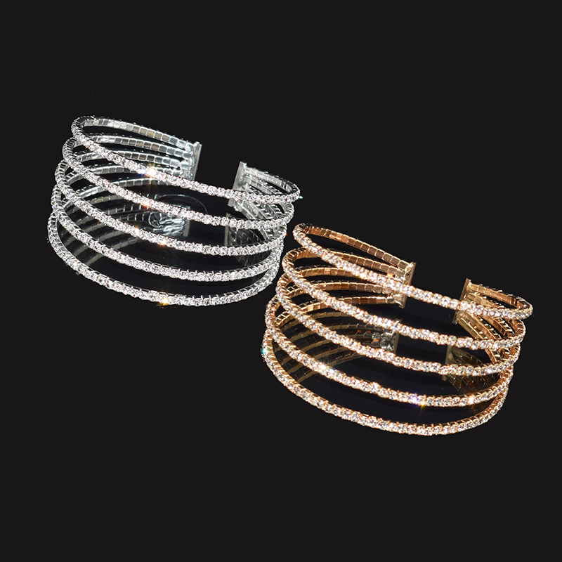 dame cristal ouvert Bracelets et Bracelets or argent plaqué Bracelet strass pour les femmes Bling mariage fête bijoux