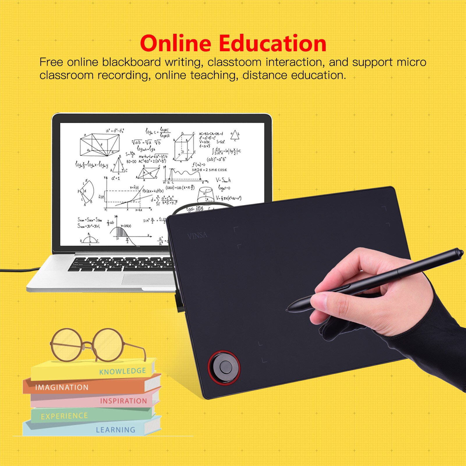 Graphics Drawing Tablet Writing Board Controller Knob 8192 Levels Battery-Free Stylus Support PC/Laptop Connection