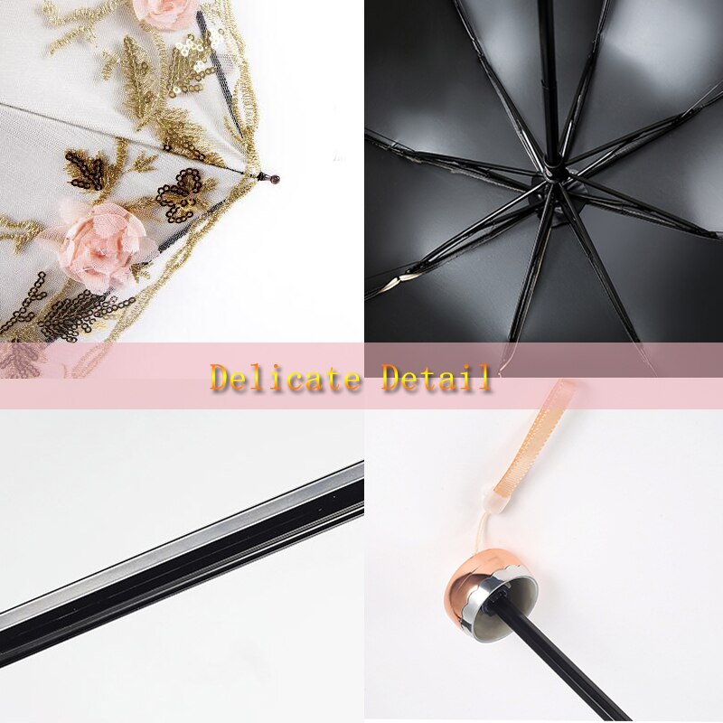 Lace Umbrella Rain Women Folding Flower Double Layer Umbrellas Black Coating Anti UV Parasol Wedding Umbrellas UBY85