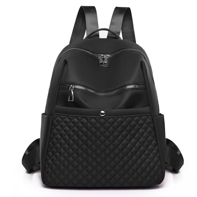 Pretty Style Women Travel Backpack Waterproof Durable Oxford School Backpack Casual Damond Lattice Women Backpack: Black