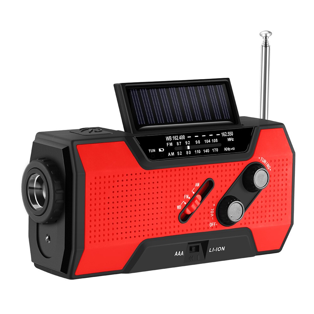 Solar Powered Hand Crank Radio Phone Charger Power Bank Portable Solar Hand Crank 4-LED Light Rechargeable SOS Alarm radio