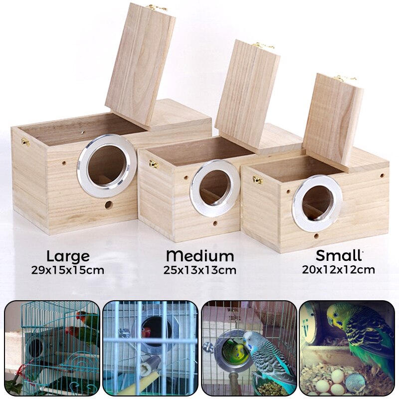 1pcs Wooden Bird Breeding Box 3 Sizes Parrot Nesting Box Hatching Cage Case For Parakeets Budgies Finch Parrot Bird Box