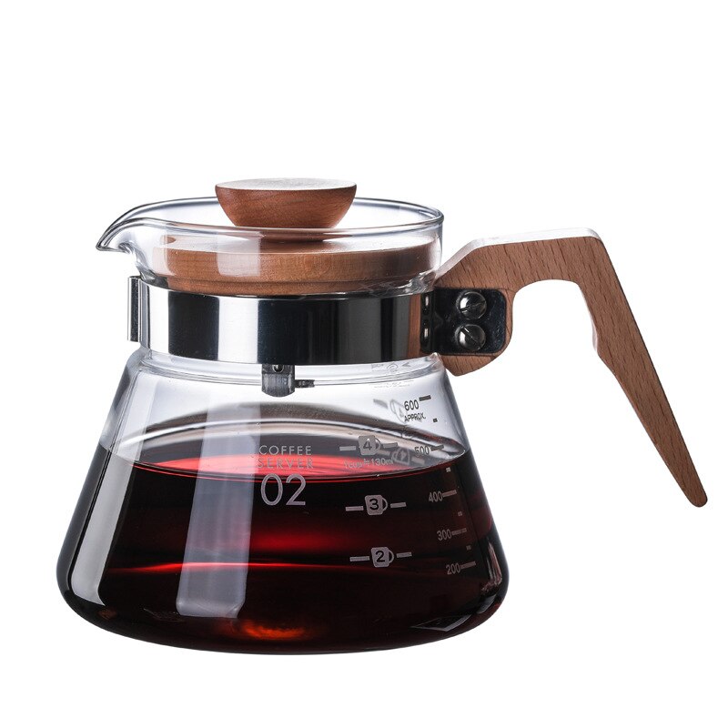 Wooden Handle Pour Over Glass Range Coffee Server Glass Coffee Maker Hand Drip Coffee Pot Dripper Pots Glass Kettle Brewer Clear: 600ml Pot