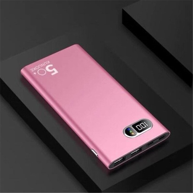 Power Bank 50000mA Large Capacity 2USB Digital Display Outdoor Travel Emergency Ultra-thin Mobile Power Portable Charg: pink