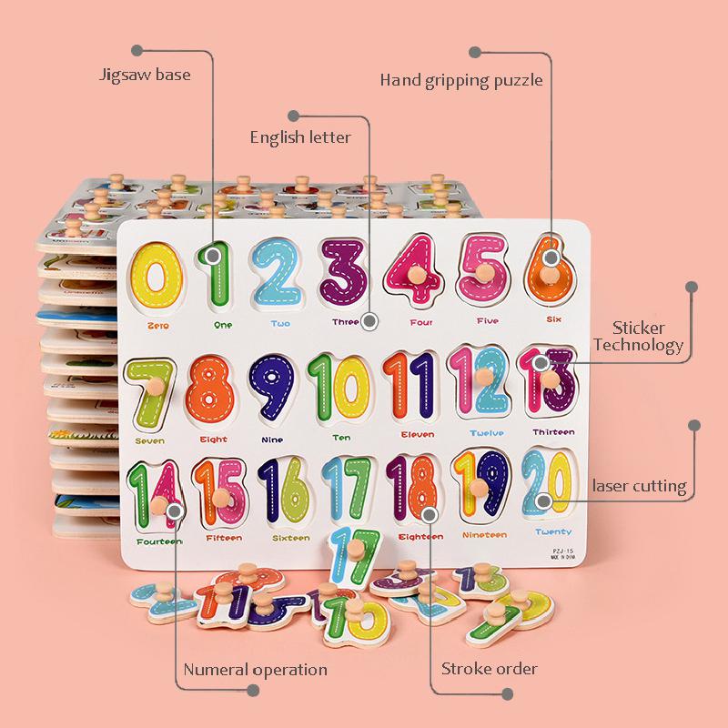 Bordo di presa a mano in legno educazione Montessori frutta alfanumerica abbinamento di animali Puzzle prescolare giocattoli per l&#39;educazione precoce