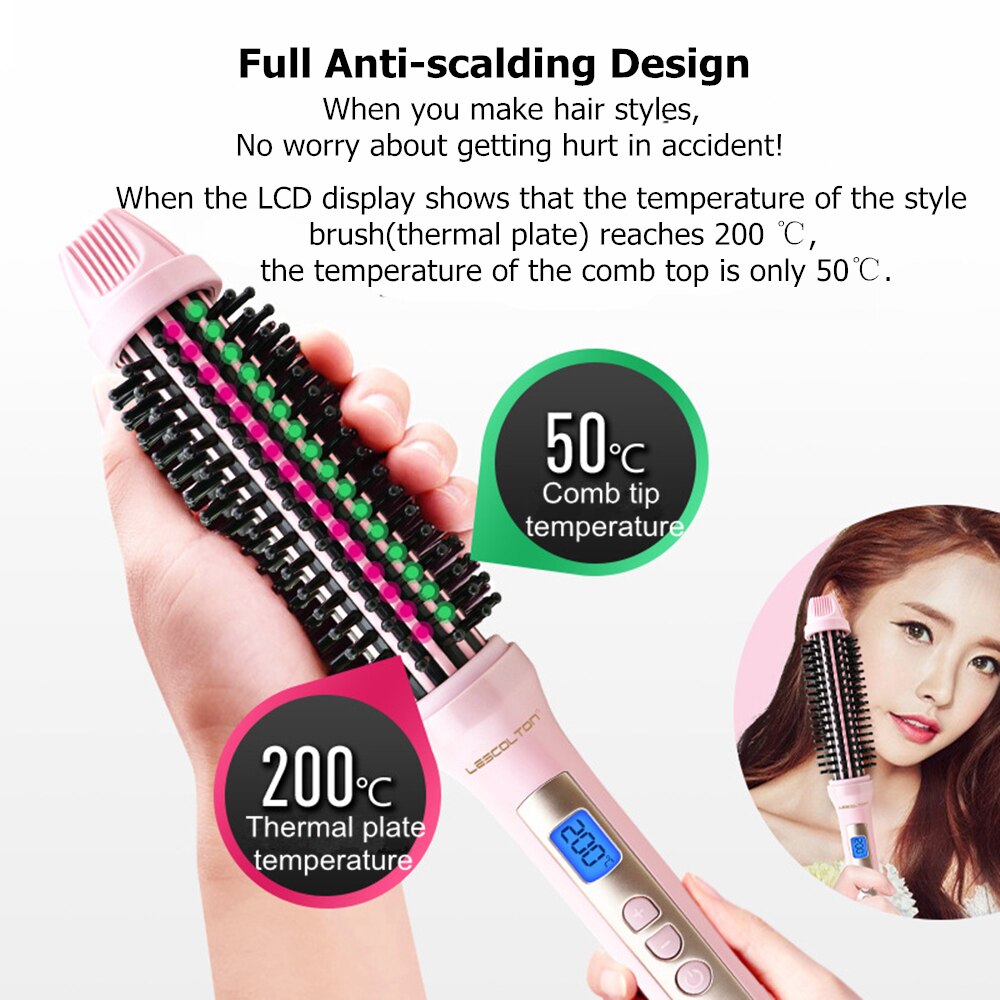 LESCOLTON Display 2 In 1 Ceramic Hair Straightener Comb Hair Curler Curling Roller Beauty Care Iron Brush Comb