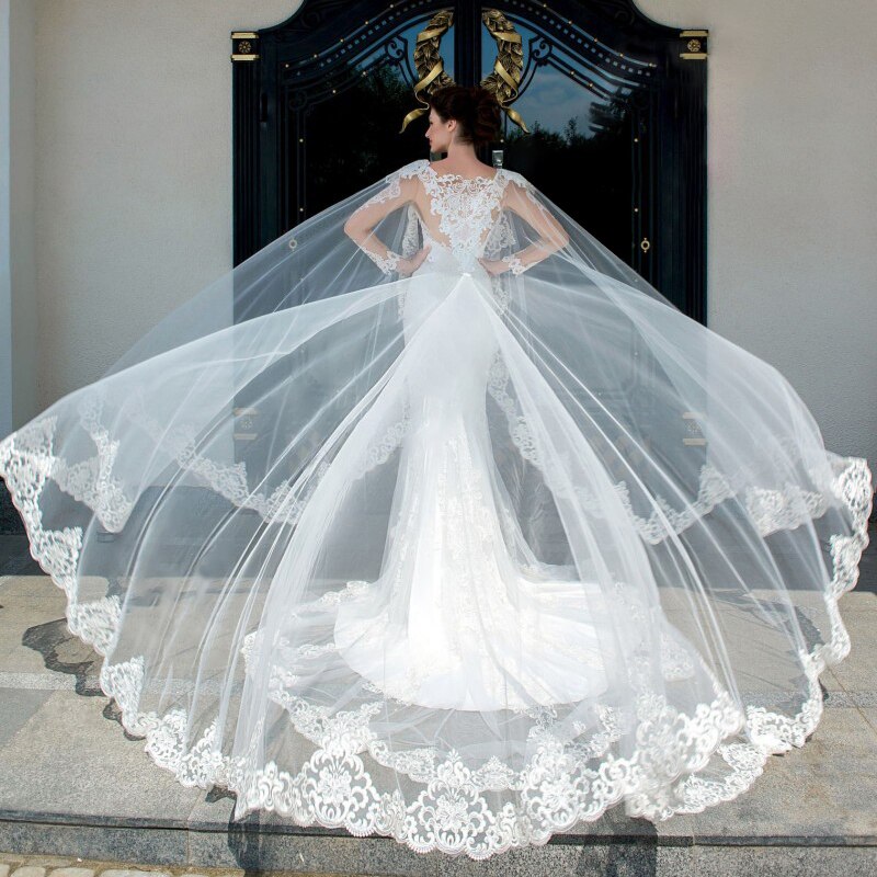 Wedding accessories ladies shawl summer applique lace shawl bridal gown accessories church trailing mermaid wedding dress cloak