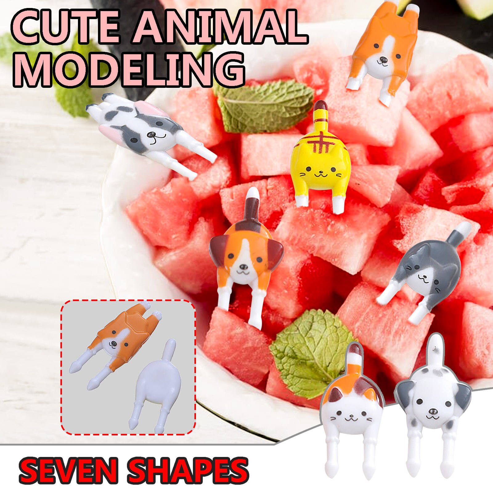 Fruit Vork Creatieve Cartoon Kat Puppy Fruit Vork Set Dier Fruit Check Plastic Twee Tand Kinderen Fruit Vork Столовые Приборы6 *