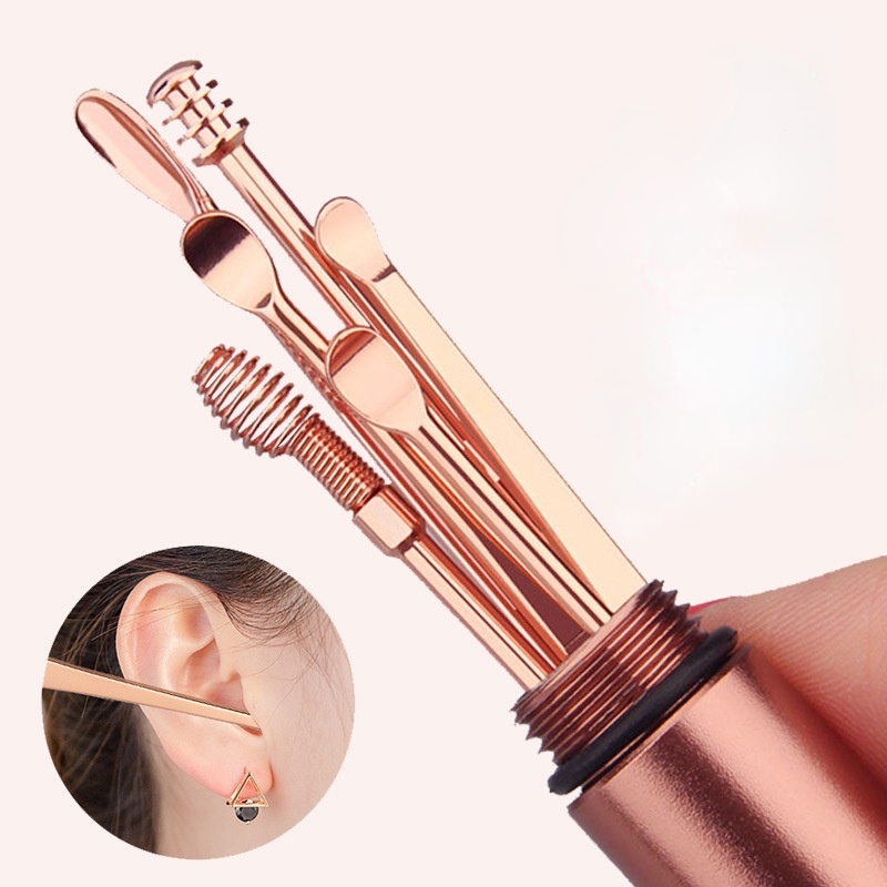Stainless Steel Spiral Ear Pick Spoon Ear Wax Removal Cleaner Multifunction Portable Ear Pick Ear Care Earwax Removal Tools