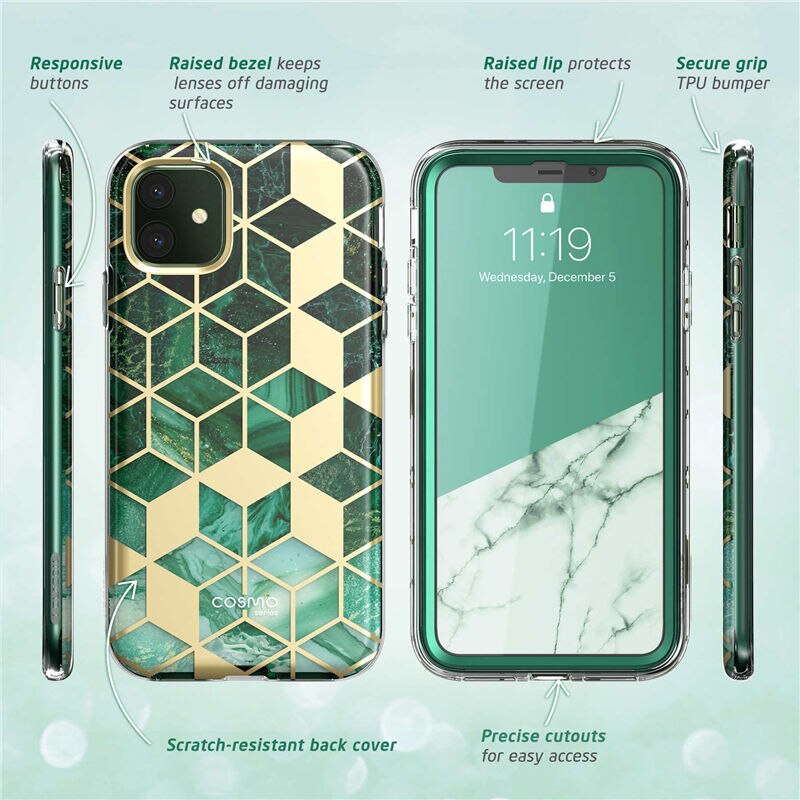 i-Blason For iPhone 11 Case 6.1 inch Release) Cosmo Full-Body Glitter Marble Bumper Cover with Built-in Screen Protector