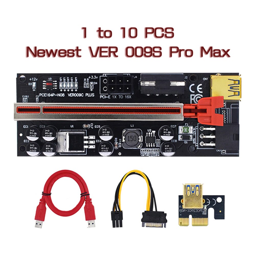 VER009C-PLUS PCIe Riser with LED USB 3.0 PCI-E 1X to 16X Extender Adapter Baord for GPU Ethereum Bitcoin ETH BTC Mining