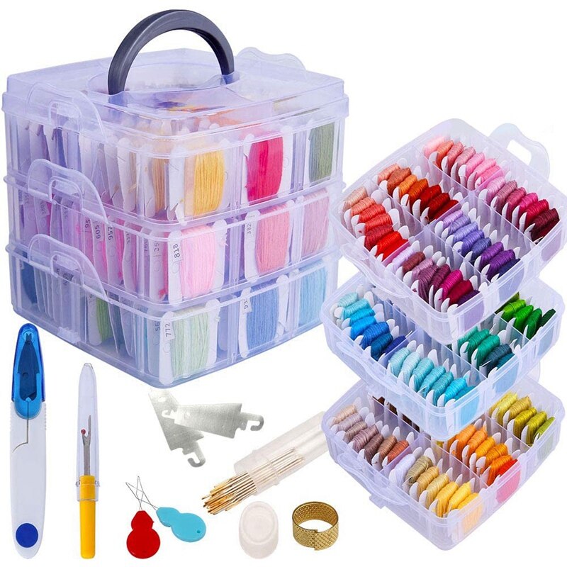 Embroidery Floss Set, 150 Colors Cross Stitch Friendship Bracelets Thread with Floss Bins and 37 Pcs Cross Stitch Tool: Default Title