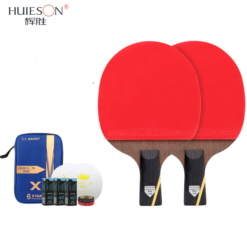 Huieson-Conjunto de raqueta de tenis de 6 estrellas, nueva raqueta de Ping Pong de fibra de carbono con cubierta, Accesorios de Tenis de Mesa, pelotas: 2CS with Accessory