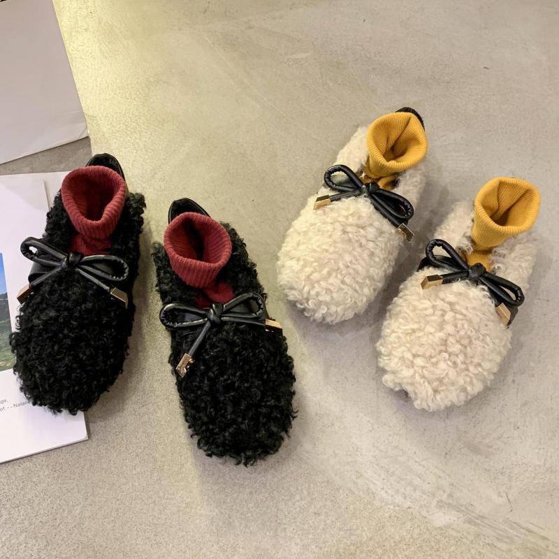 Plyschskor dam höst och vinter bär platta lata plus fluffiga skor rund tå zapatos de mujer platta skor