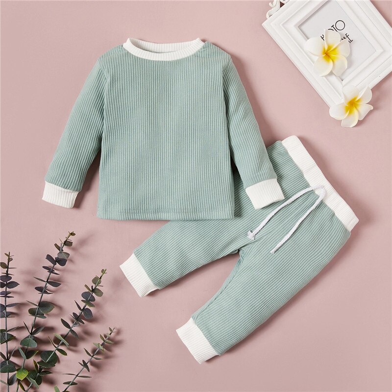 Patpat novo outono e inverno retalhos bebê menina doce do bebê conjuntos bloco de cor do bebê roupas para casa: green / 3-6 Months