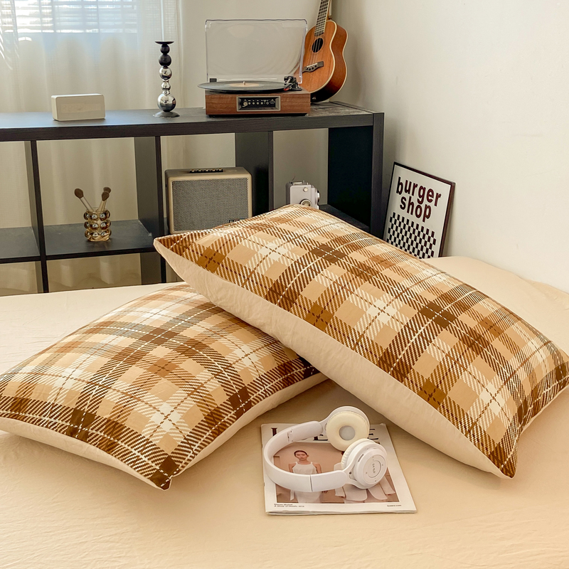 2 uds fundas de almohada suaves funda de almohada rectangular estilo a cuadros funda de almohada 48x74cm fundas de cojín funda almohada funda de almohada para cama de casa: Castaño