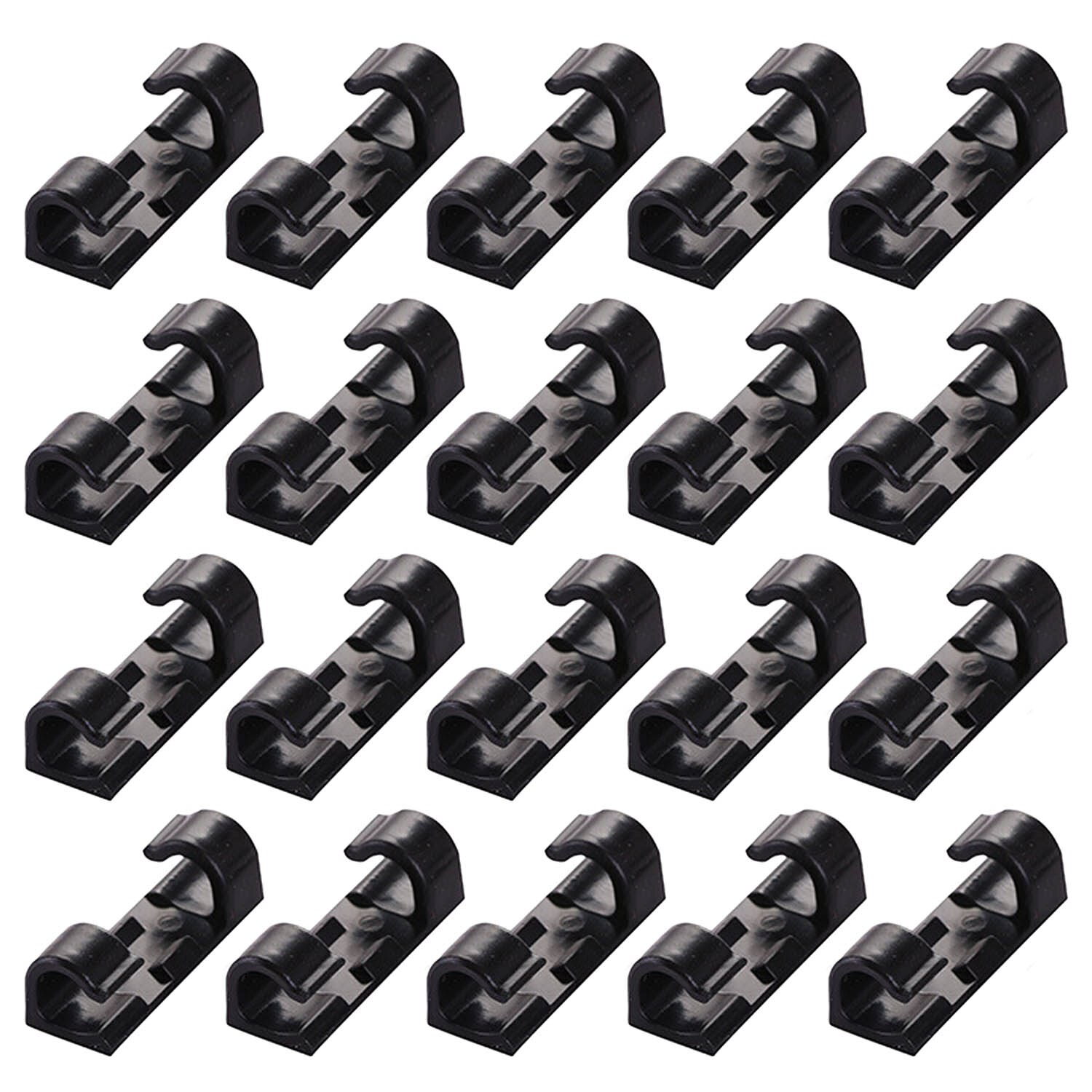 20 pcs auto-adesivo de rede tv cabos de carregamento usb fios clipes titular organizador para o desktop da sala de escritório em casa do carro: Black