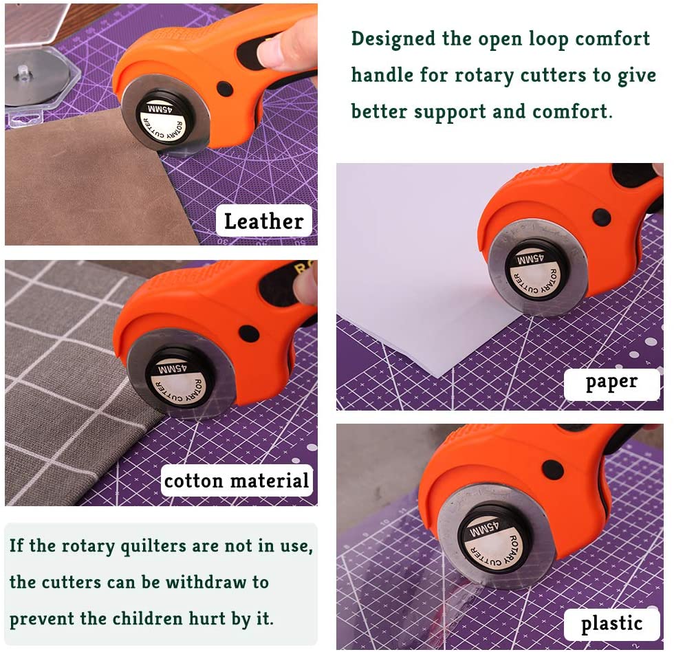 KAOBUY 6PCS Rotary Cutter Set With Cutting Mat Patchwork Ruler, Carving Knife, leather Cutting Tools Set