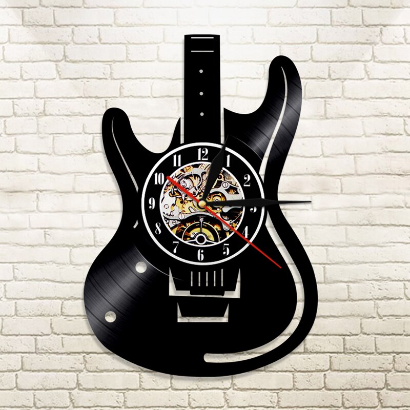 Music Theme Guitar Clock Vinyl Record LED Wall Clock Modern Musical Instruments For Music Lover reloj de pared