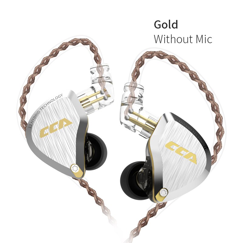 CCA C12 Hybrid Metal Headset HIFI Bass Earbuds In Ear Monitor Noise Cancelling Earphones słuchawka douszna C10 C16 ZST ZSN PRO: Złota
