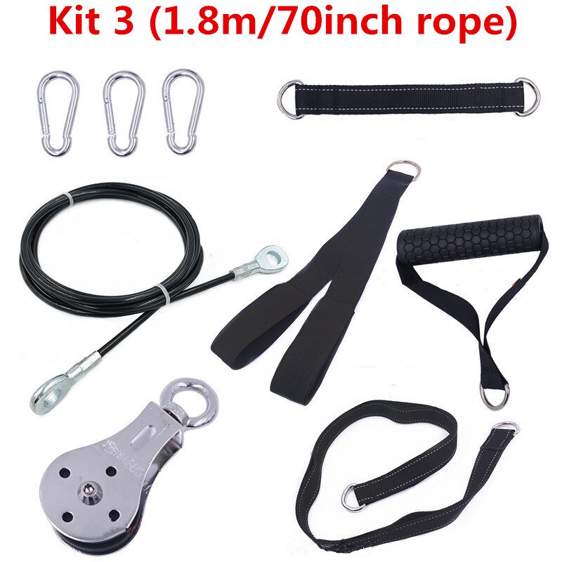 Fitness remskive kabel gym træningsmaskine arm biceps triceps blaster hånd styrketræning vedhæftede system hjemme diy: Sæt 3 1.8m reb