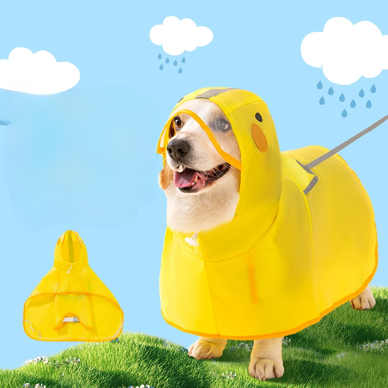 Ropa impermeable con forma de pato para perros y mascotas, impermeable para cachorros y mascotas, chaqueta impermeable con capucha, ropa suave de PVC para perros pequeños, Poncho de lluvia para cachorros