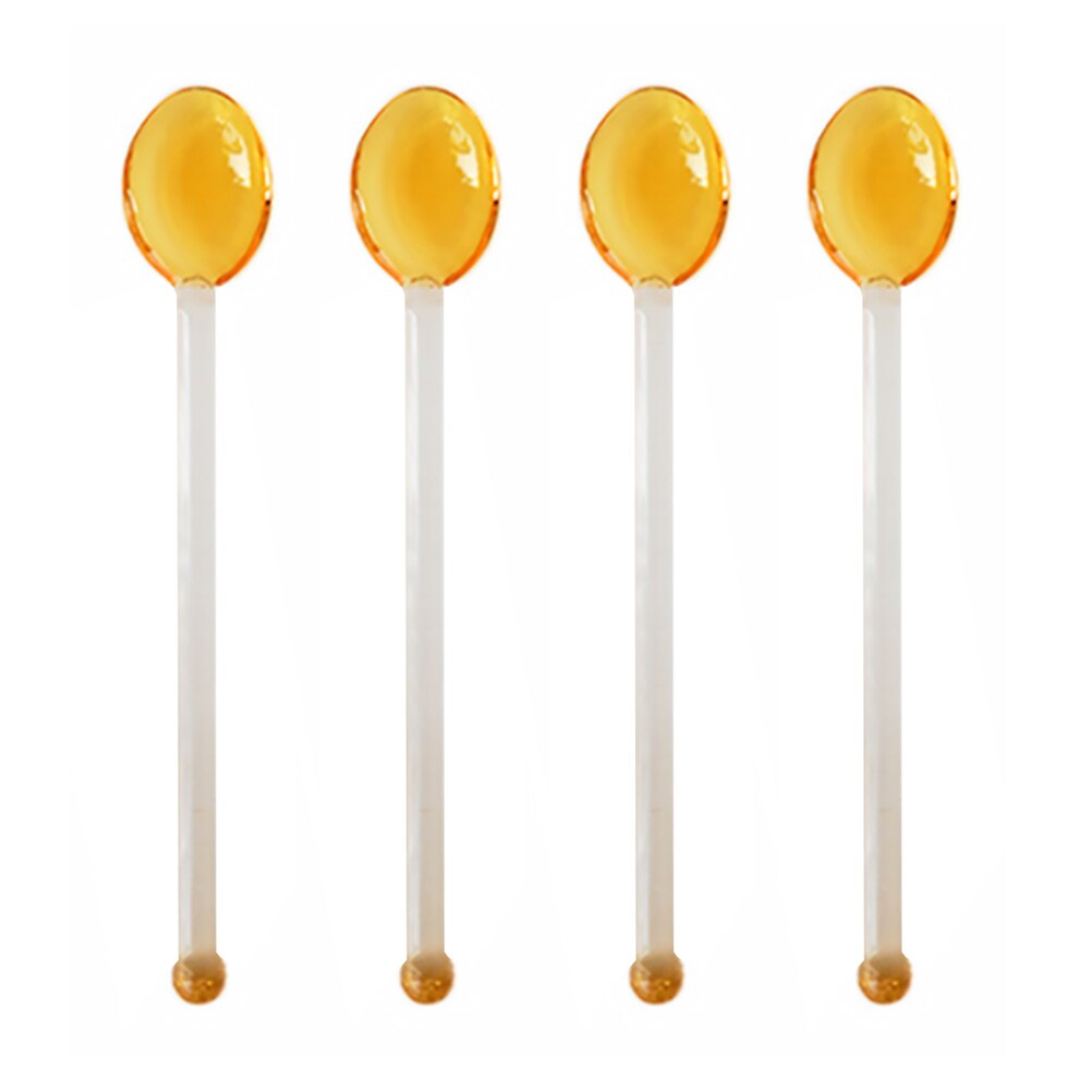 Cucharas de vidrio resistentes al calor, cuchara de café transparente de mango largo, cuchara de postre, 4 Uds.: Yellow
