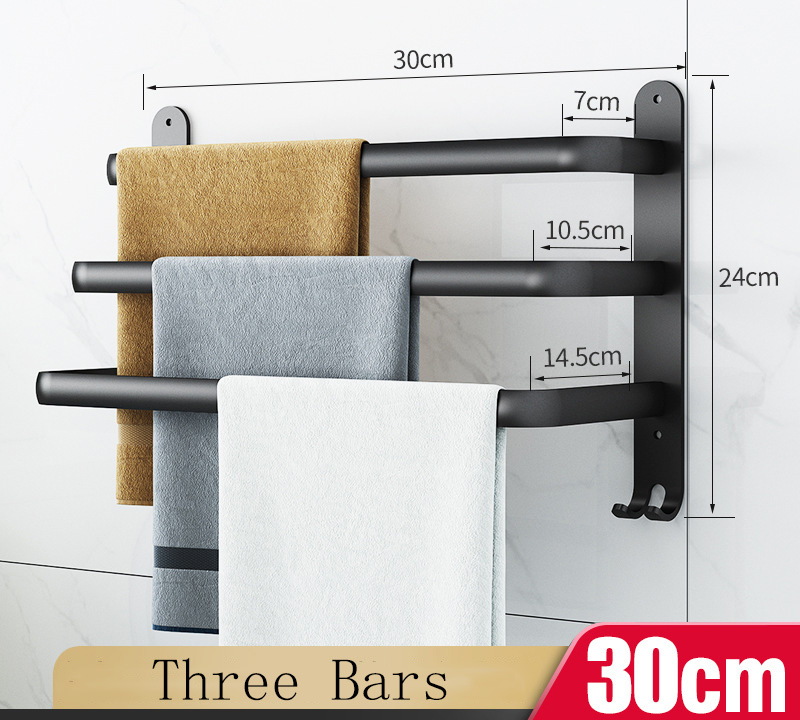 Zauberstab Montieren 30-50CM Weiß Aluminium Handtuch Gestell Halfter Doppel Drei Bar Mit Wc Kleid Haken Aufhänger Küche Schlecht Zubehör: Schwarz drei 30cm