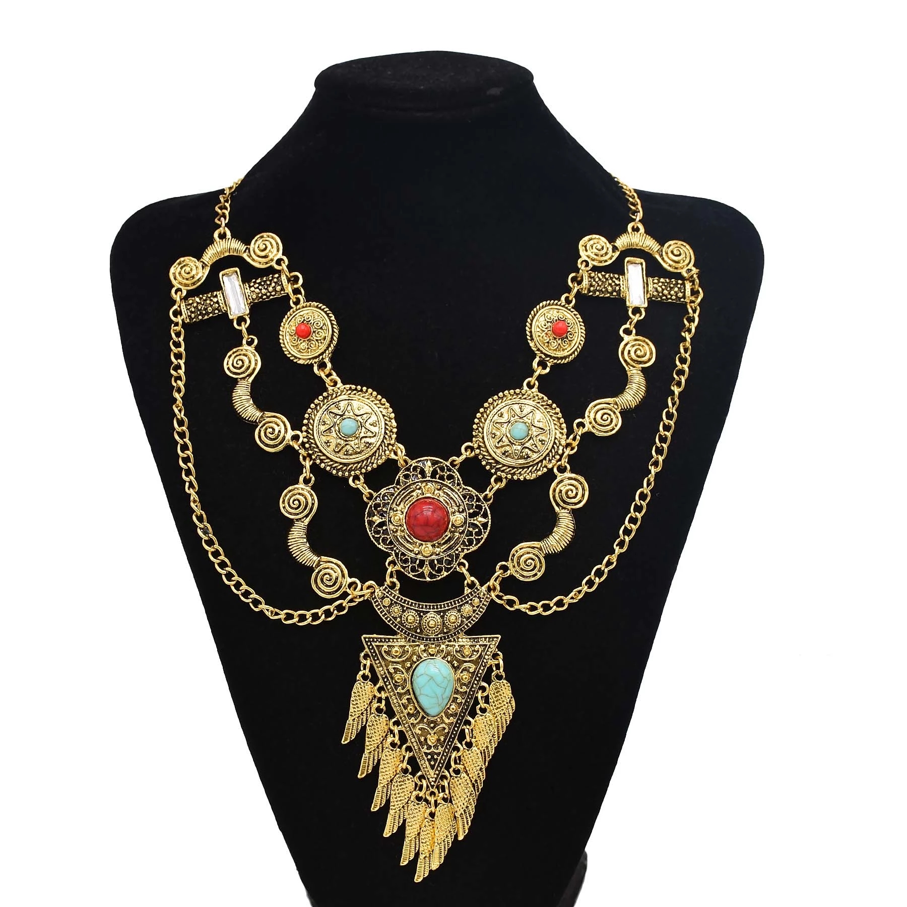 Gypsy Boehmian Hippie Kraag Kettingen voor Vrouwen Grote Dikke Tibetaans Zilveren Metalen Ketting Festival Turkse Partij Sieraden Cadeau